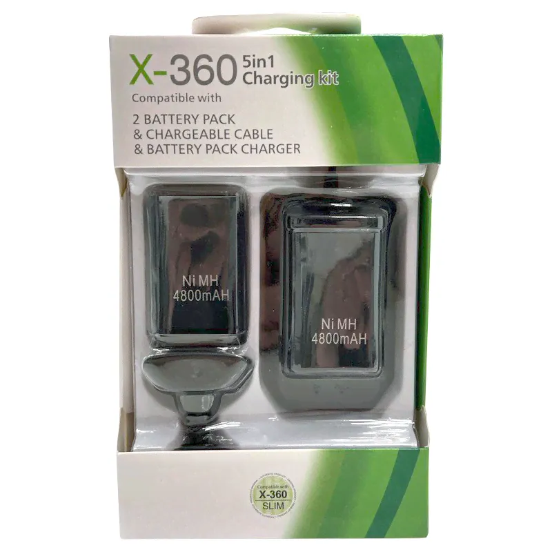 Набор для подзарядки контроллеров 5 in 1 Play & Charge Kit 4800mAh для Xbox 360 (черный)